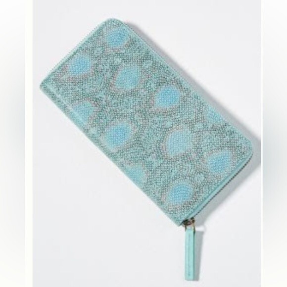Anthropologie Riley Leather Zip Around Wallet Turquoise Snake New with tags - Picture 4 of 4
